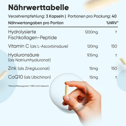 WeightWorld Collagen Complex Capsules with Hyaluronic Acid, Vitamin C, CoQ10 and Zinc, 1200 mg, Hydrolised Marine Collagen, 120 Capsules, for Skin, Hair, Bones, Joints, Laboratory Tested