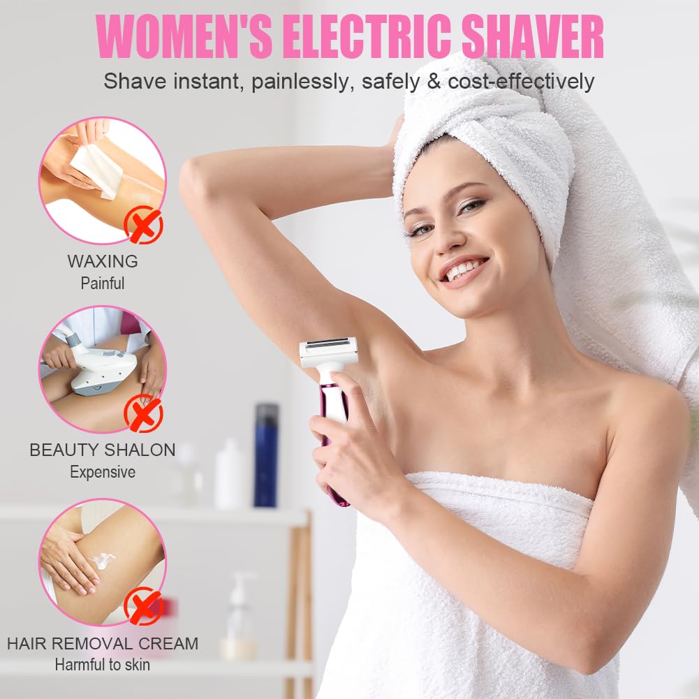 ACWOO Electric Shaver for Women, 4-in-1 Electric Women's Razor, Painless Intimate Shaver for Women, Hair Trimmer for Face, Nose, Armpits, Intimate Area, Bikini Area, USB Charging
