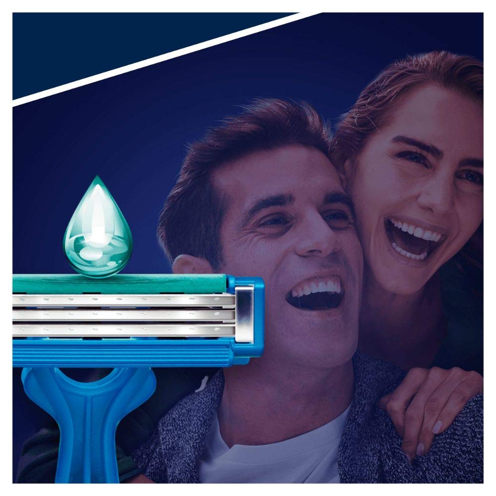 Gillette Blue3 Simple Men's Disposable Razor, 8 Razors with Triple Blade, Wet Razor with Fixed Blade Head, Moisture Strips