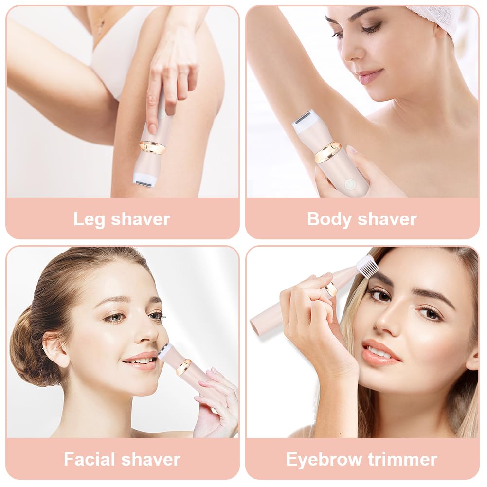 ACWOO Electric Shaver for Women, 4-in-1 Electric Women's Razor, Painless Intimate Shaver for Women, Hair Trimmer for Face, Nose, Armpits, Intimate Area, Bikini Area, USB Charging
