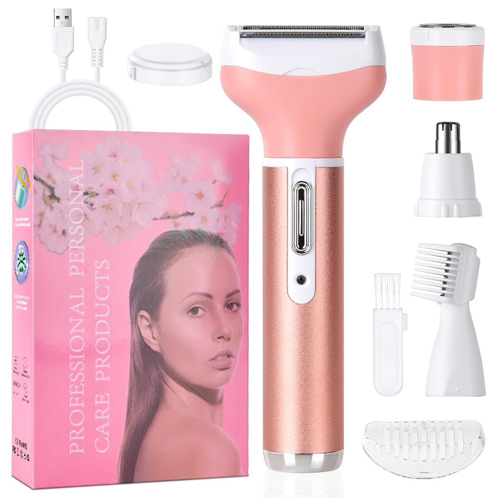 ACWOO Electric Shaver for Women, 4-in-1 Electric Women's Razor, Painless Intimate Shaver for Women, Hair Trimmer for Face, Nose, Armpits, Intimate Area, Bikini Area, USB Charging