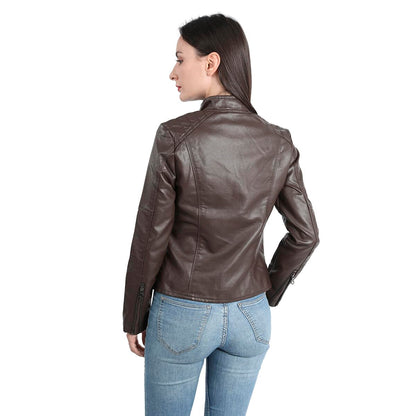 Yynuda Leather Jacket, Women's Short Jacket, Transition Jacket Made of Faux Leather, with Zip, For Autumn