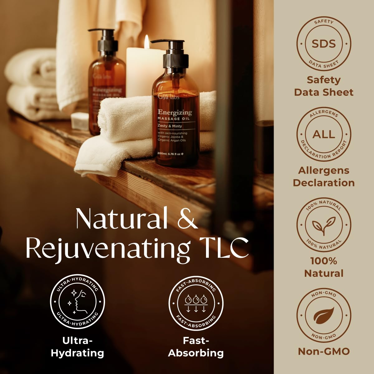 Gya Labs Lavendel Massageöle - 100% Reines Natürliches Aromatherapie Massageöl zur Körperentspannung für Männer und Frauen - Hergestellt mit Jojoba, Argan und Lavendel