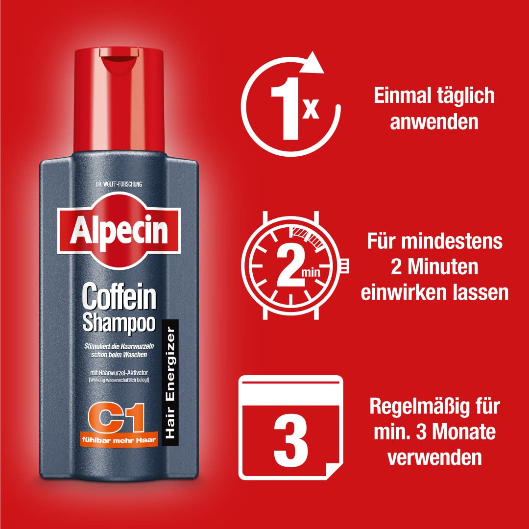 Alpecin Caffeine Shampoo C1 + Alpecin Caffeine Liquid in Set - 1 x 250 ml + 1 x 200 ml - The Hair Energiser Set of Shampoo and Hair Water Against Hereditary Hair Loss in Men