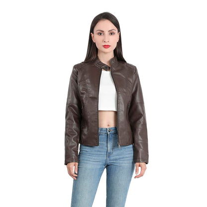 Yynuda Leather Jacket, Women's Short Jacket, Transition Jacket Made of Faux Leather, with Zip, For Autumn