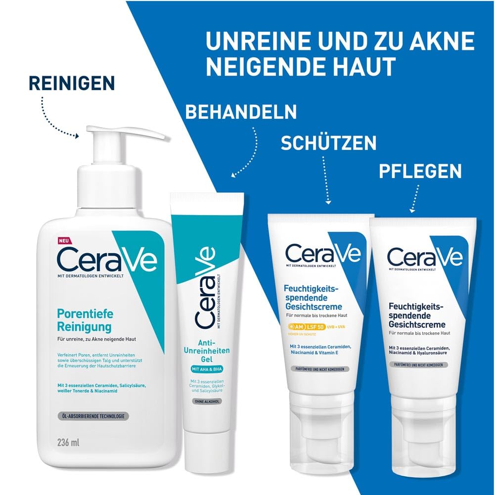 CeraVe Foaming Cleansing Gel for Face, Deep Pore Cleansing for Blemished and Acne Prone Skin, Salicylic Acid, White Clay and Niacinamide, 236 ml [Packaging May Vary]