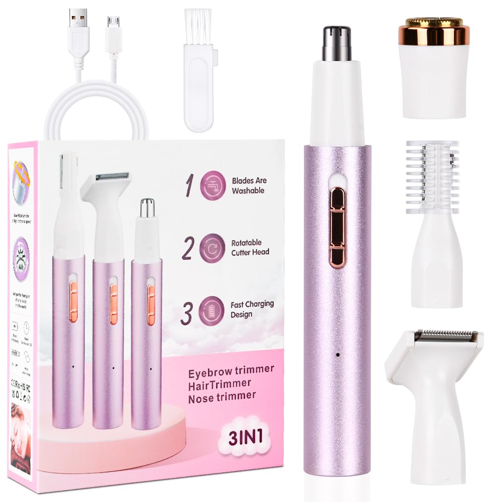ACWOO Electric Shaver for Women, 4-in-1 Electric Women's Razor, Painless Intimate Shaver for Women, Hair Trimmer for Face, Nose, Armpits, Intimate Area, Bikini Area, USB Charging