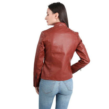 Yynuda Leather Jacket, Women's Short Jacket, Transition Jacket Made of Faux Leather, with Zip, For Autumn