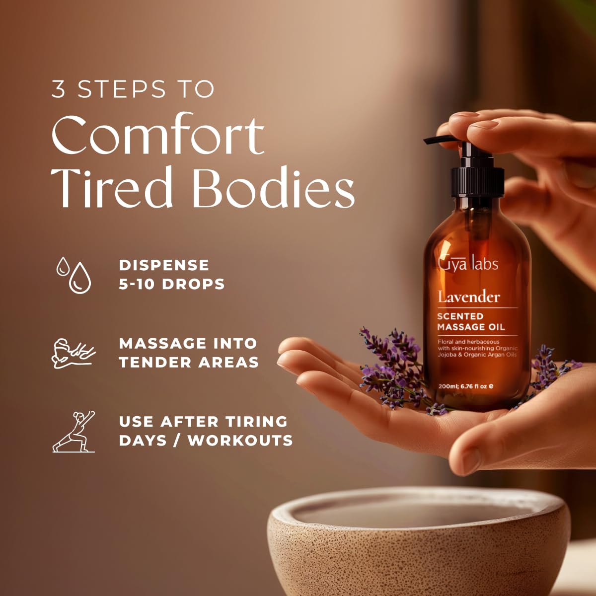 Gya Labs Lavendel Massageöle - 100% Reines Natürliches Aromatherapie Massageöl zur Körperentspannung für Männer und Frauen - Hergestellt mit Jojoba, Argan und Lavendel