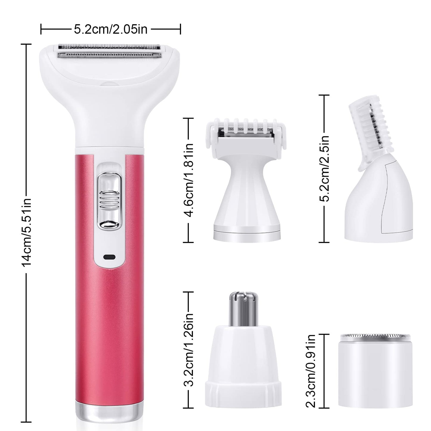 ACWOO Electric Shaver for Women, 4-in-1 Electric Women's Razor, Painless Intimate Shaver for Women, Hair Trimmer for Face, Nose, Armpits, Intimate Area, Bikini Area, USB Charging