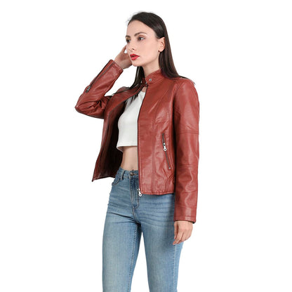 Yynuda Leather Jacket, Women's Short Jacket, Transition Jacket Made of Faux Leather, with Zip, For Autumn