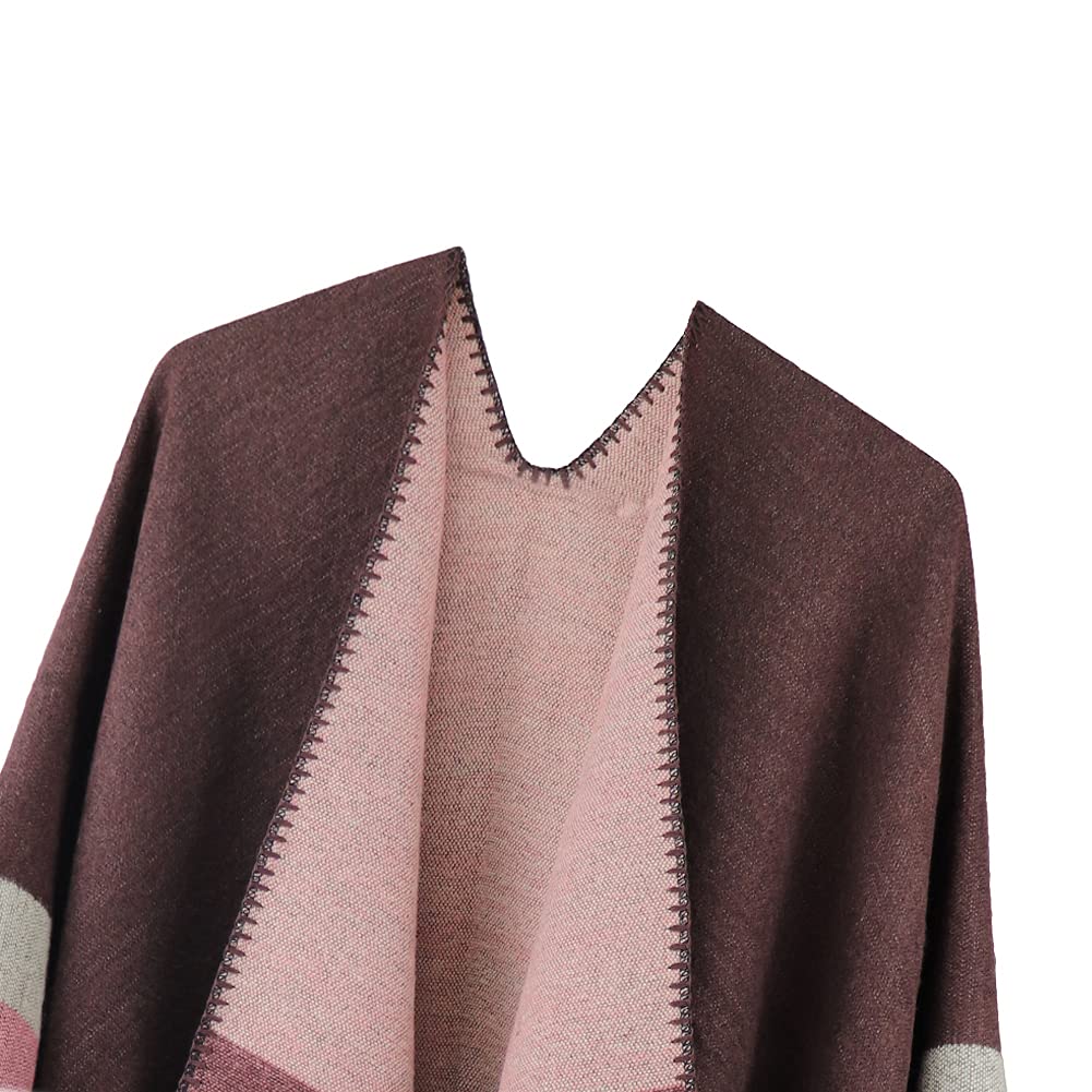 Shmily Girl Poncho Damen Strick Poncho Winter Warm Elegant Poncho Decke Poncho Cape Mantel Übergroße Poncho Schal Frauen