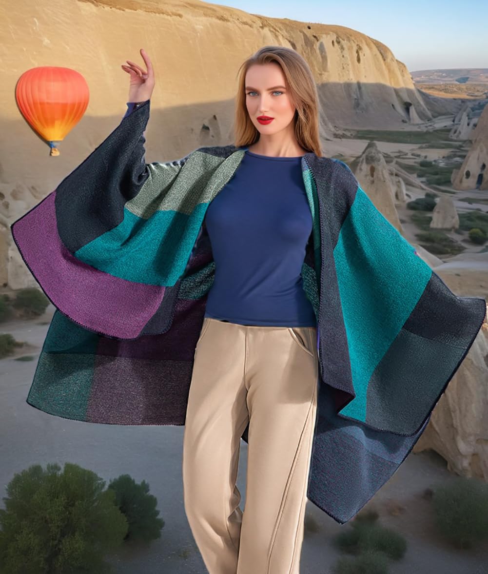 Shmily Girl Poncho Damen Strick Poncho Winter Warm Elegant Poncho Decke Poncho Cape Mantel Übergroße Poncho Schal Frauen