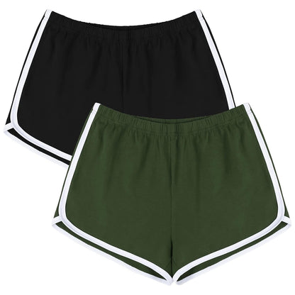 URATOT 2 Pack Women Cotton Gym Yoga Summer Running Sports Dance Shorts with Elastic Waist