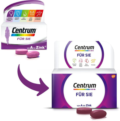 Multivitamin - Centrum Für Sie, 60 St. - Hochwertiges Nahrungsergänzungsmittel mit Mikronährstoffen speziell für Frauen - Vitamine, Mineralstoffe und Spurenelemente zur täglichen Komplettversorgung