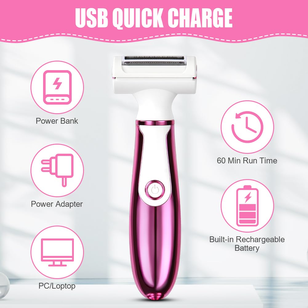 ACWOO Electric Shaver for Women, 4-in-1 Electric Women's Razor, Painless Intimate Shaver for Women, Hair Trimmer for Face, Nose, Armpits, Intimate Area, Bikini Area, USB Charging