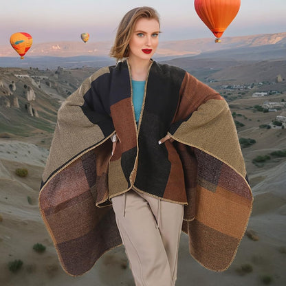 Shmily Girl Poncho Damen Strick Poncho Winter Warm Elegant Poncho Decke Poncho Cape Mantel Übergroße Poncho Schal Frauen