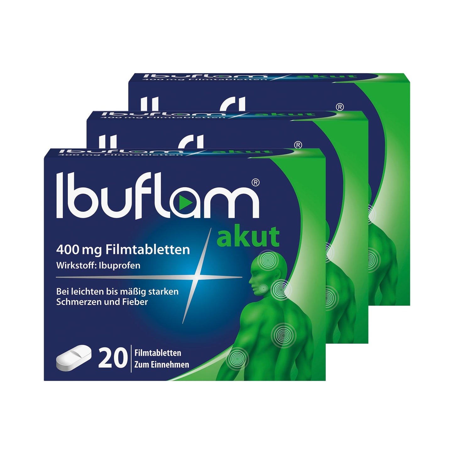 Ibuflam® Akut 400 mg IBUPROFEN Film-Coated Tablets, Double Pack 2 x 50 Pieces, Ibu 400 Pain Tablets for Pain, Toothache, Fever and Cold, Quick Pain Relief with Ibuprofen