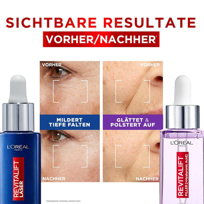 L'Oréal Paris Face Care Set with Revitalift Filler Anti-Wrinkle Serum with Hyaluronic Acid and Vitamin C and Laser Night with Vitamin A, Nourishing Oil & Hyaluronic Acid