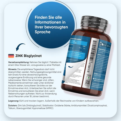 Zink Bisglycinat - 400 Tabletten mit Zinc - Vegan & 1+ Jahr Vorrat - Zink trägt zur Aufrechterhaltung eines normalen Testosteronspiegels im Blut bei (EFSA) - WeightWorld