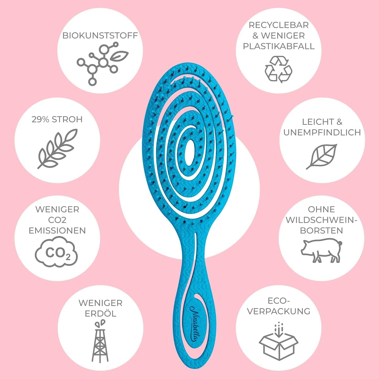 Ninabella Hair Brush without Pulling - Brush for Men and Women - Detangler Brush Also for Curls & Long Hair - Detangling Brush Hair Brushes - Black