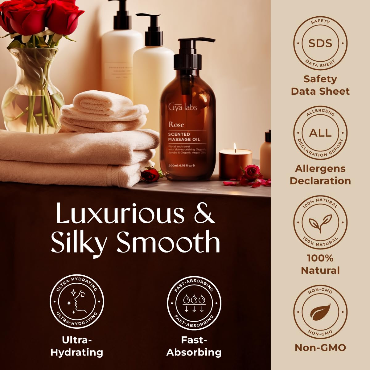 Gya Labs Lavendel Massageöle - 100% Reines Natürliches Aromatherapie Massageöl zur Körperentspannung für Männer und Frauen - Hergestellt mit Jojoba, Argan und Lavendel