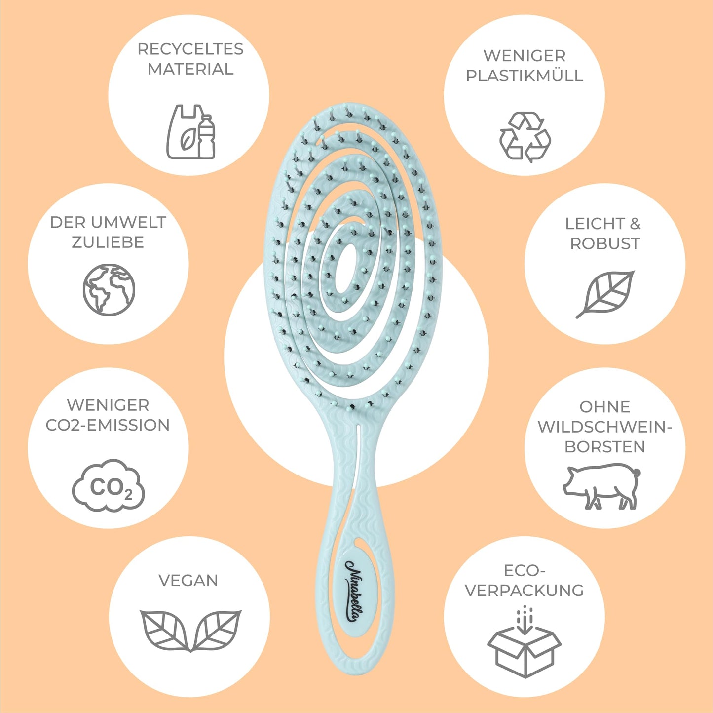 Ninabella Hair Brush without Pulling - Brush for Men and Women - Detangler Brush Also for Curls & Long Hair - Detangling Brush Hair Brushes - Black