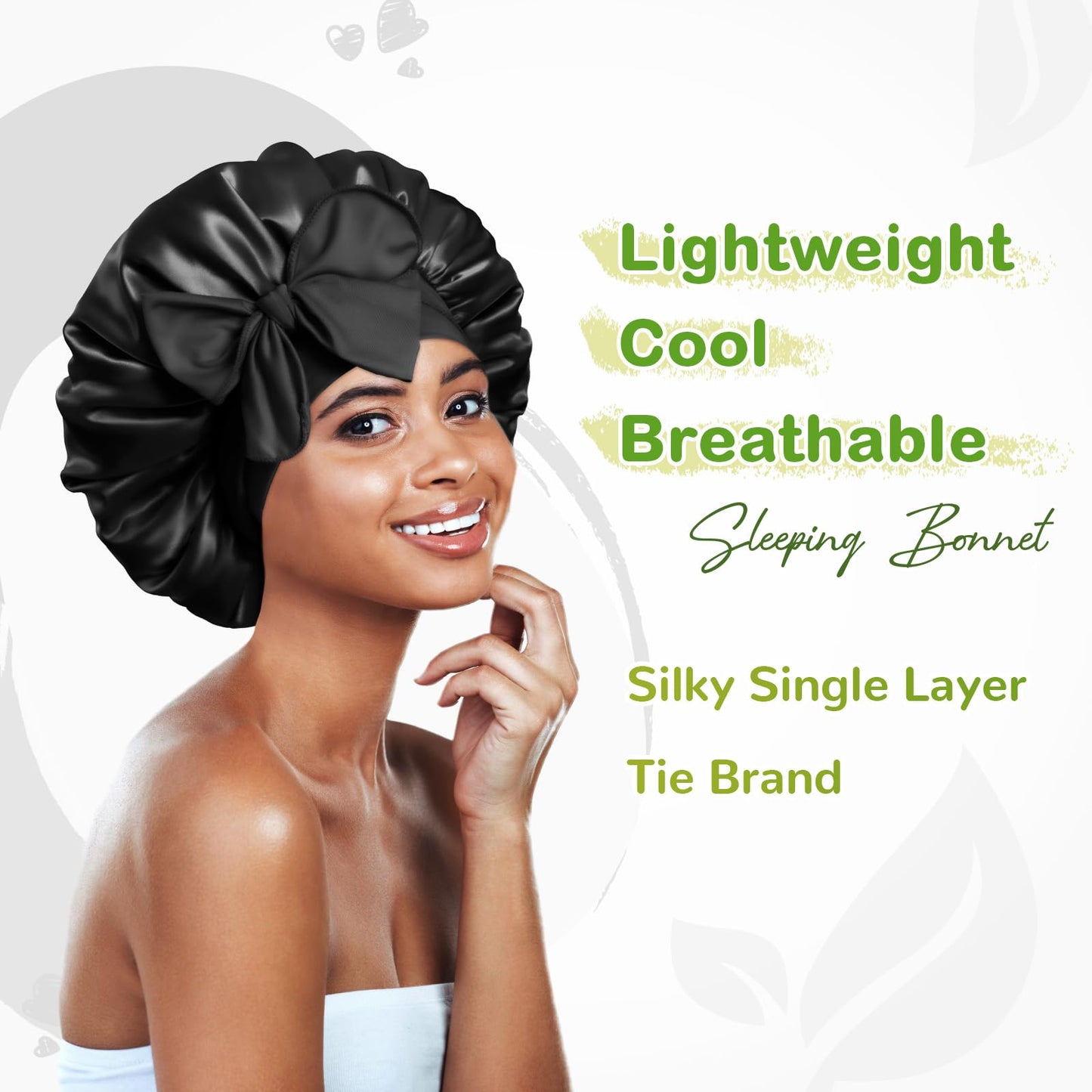 BONNET QUEEN Satin Silk Sleep Cap, Adjustable Women’s/Men’s Bonnet, Night Hair Care Protection Head Cap for Curly, Long Hair, Smooth, Breathable (M, Black)