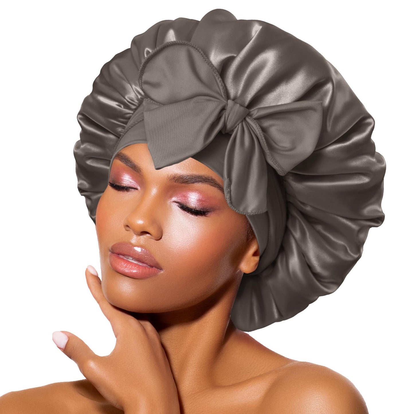 BONNET QUEEN Satin Silk Sleep Cap, Adjustable Women’s/Men’s Bonnet, Night Hair Care Protection Head Cap for Curly, Long Hair, Smooth, Breathable (M, Black)
