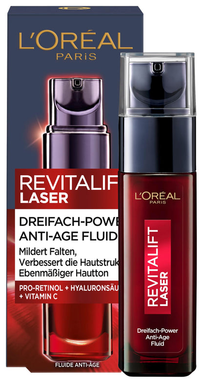 L'Oréal Paris Revitalift Laser X3, Anti-ageing Face Care with Triple Effect, with Hyaluronic Acid, 30 ml