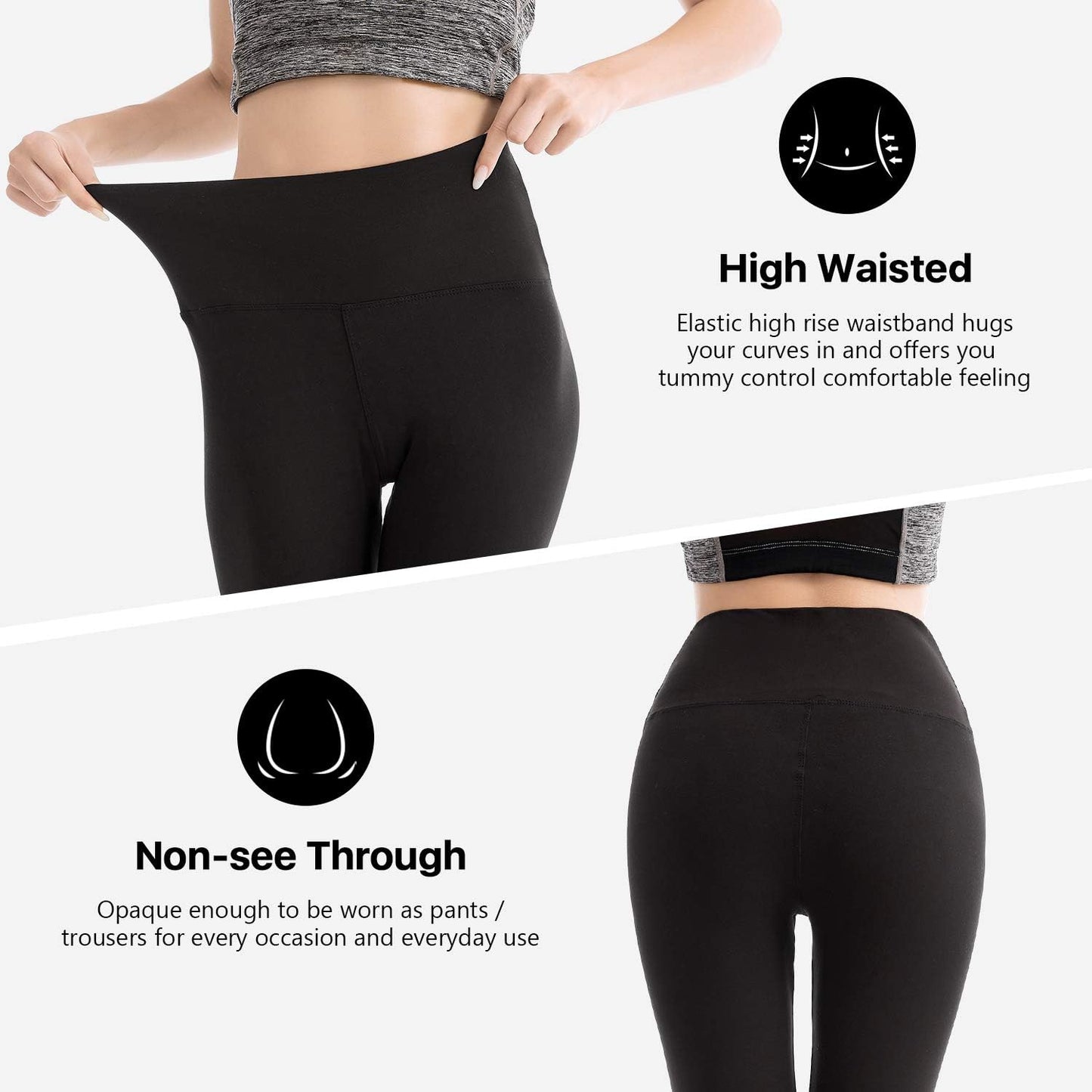 SINOPHANT Women's High Waist Opaque Leggings with Abdominal Control for Sports Yoga Gym