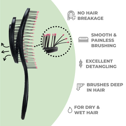 Ninabella Hair Brush without Pulling - Brush for Men and Women - Detangler Brush Also for Curls & Long Hair - Detangling Brush Hair Brushes - Black