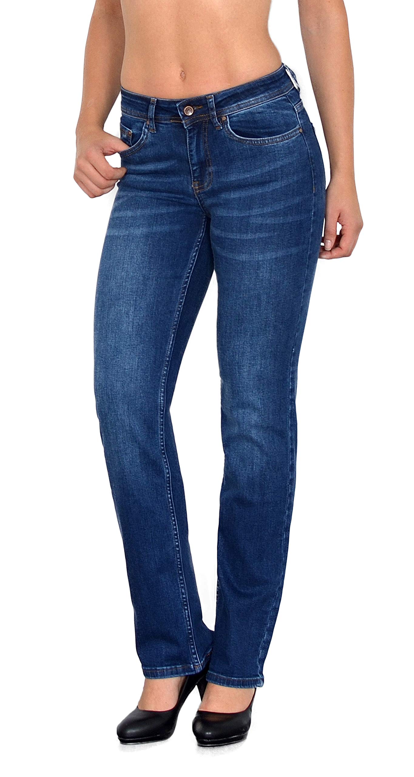 ESRA Women's Jeans Trousers Straight Cut Straight Fit Jeans Women's High Waist up to Plus Size Large Sizes G600