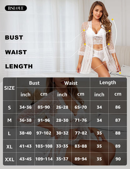 RSLOVE Sexy Lingerie Set for Women - Lace Underwear Dressing Gown with Bra and Panties