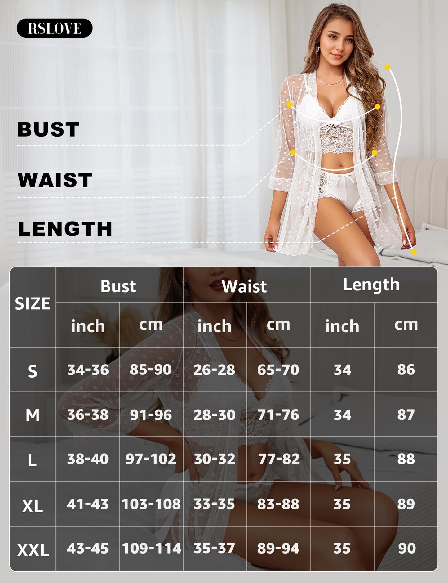 RSLOVE Sexy Lingerie Set for Women - Lace Underwear Dressing Gown with Bra and Panties