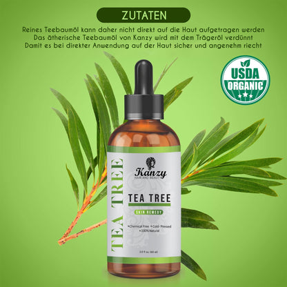 Kanzy Teebaumöl Bio Naturrein 60ml mit Pipette Kaltgepresst Tea Tree Oil für Gesicht (60ml)