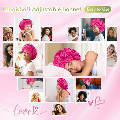 BONNET QUEEN Satin Silk Sleep Cap, Adjustable Women’s/Men’s Bonnet, Night Hair Care Protection Head Cap for Curly, Long Hair, Smooth, Breathable (M, Black)