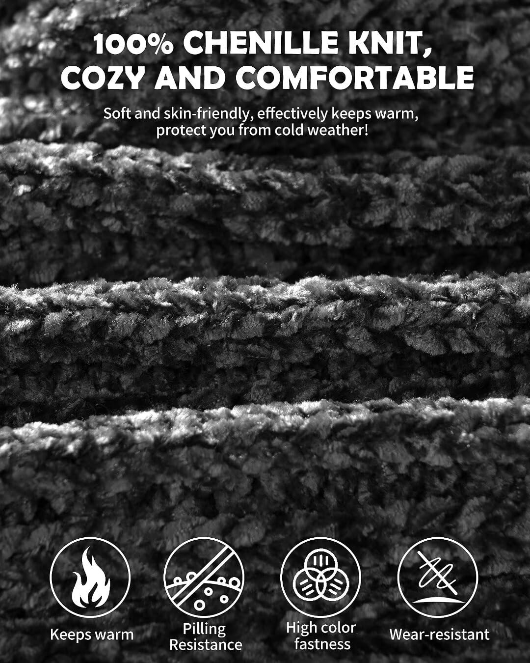 Winuesa Stirnband, Mütze, Schal & Handschuh-Sets für Damen, Chenille Beanie Mütze Mit Fleece Gefüttert Ohrenwärmer Stricken Schal Touchscreen Handschuhe Warm 4-in-1 Geschenk Set