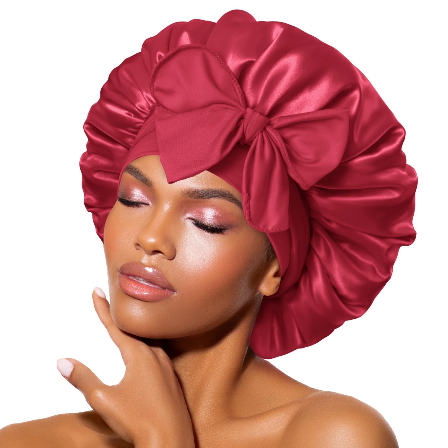 BONNET QUEEN Satin Silk Sleep Cap, Adjustable Women’s/Men’s Bonnet, Night Hair Care Protection Head Cap for Curly, Long Hair, Smooth, Breathable (M, Black)
