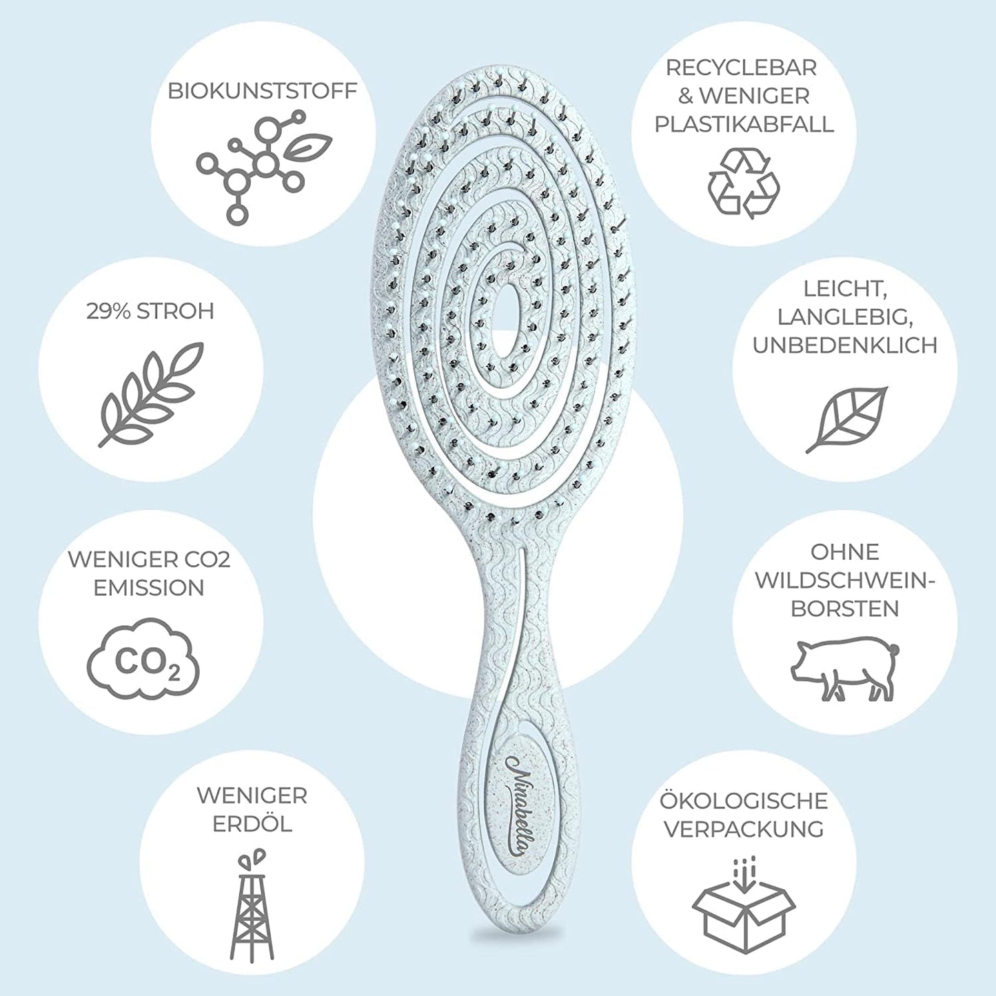 Ninabella Hair Brush without Pulling - Brush for Men and Women - Detangler Brush Also for Curls & Long Hair - Detangling Brush Hair Brushes - Black