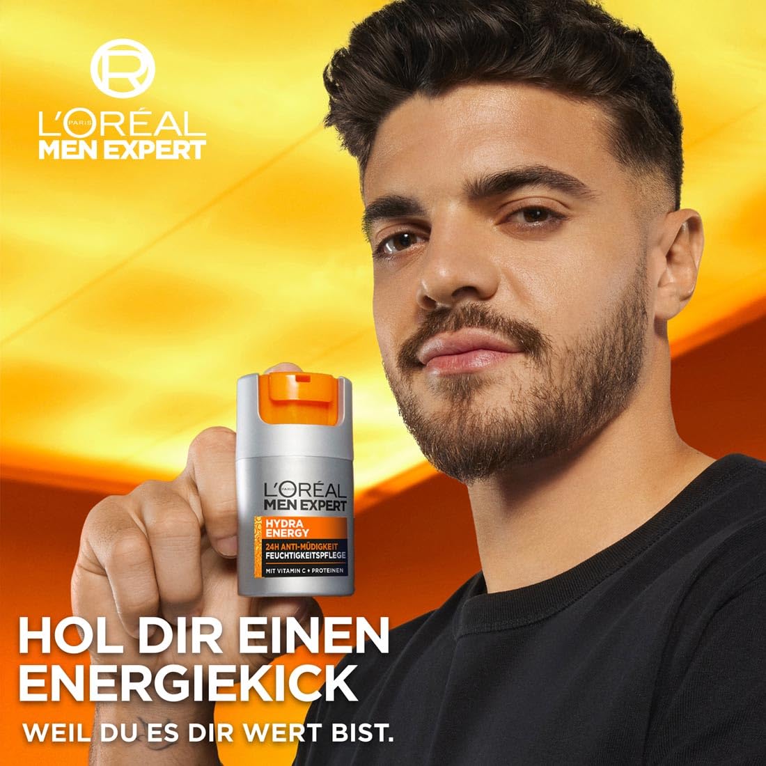 L'Oréal Men Expert Pflegeset gegen müde Haut für Männer, Geschenkset mit Waschgel und Gesichtscreme 24H Anti-Müdigkeit, Geschenke für Herren mit Vitamin C, Hydra Energy, 1 x 100 ml, 1 x 50 ml
