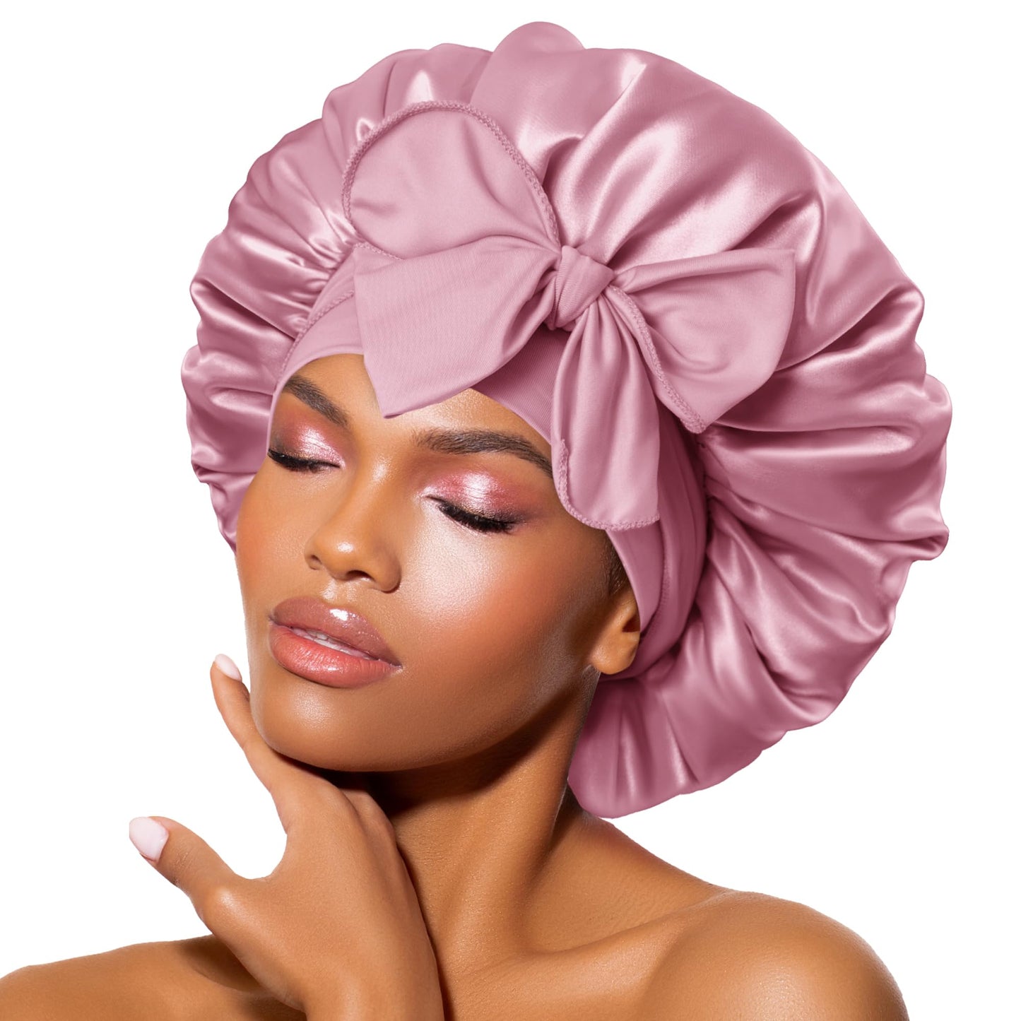 BONNET QUEEN Satin Silk Sleep Cap, Adjustable Women’s/Men’s Bonnet, Night Hair Care Protection Head Cap for Curly, Long Hair, Smooth, Breathable (M, Black)