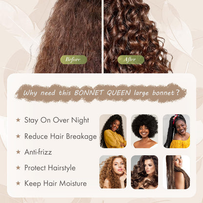 BONNET QUEEN Satin Silk Sleep Cap, Adjustable Women’s/Men’s Bonnet, Night Hair Care Protection Head Cap for Curly, Long Hair, Smooth, Breathable (M, Black)