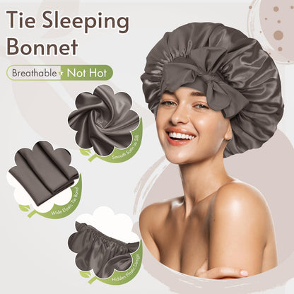 BONNET QUEEN Satin Silk Sleep Cap, Adjustable Women’s/Men’s Bonnet, Night Hair Care Protection Head Cap for Curly, Long Hair, Smooth, Breathable (M, Black)