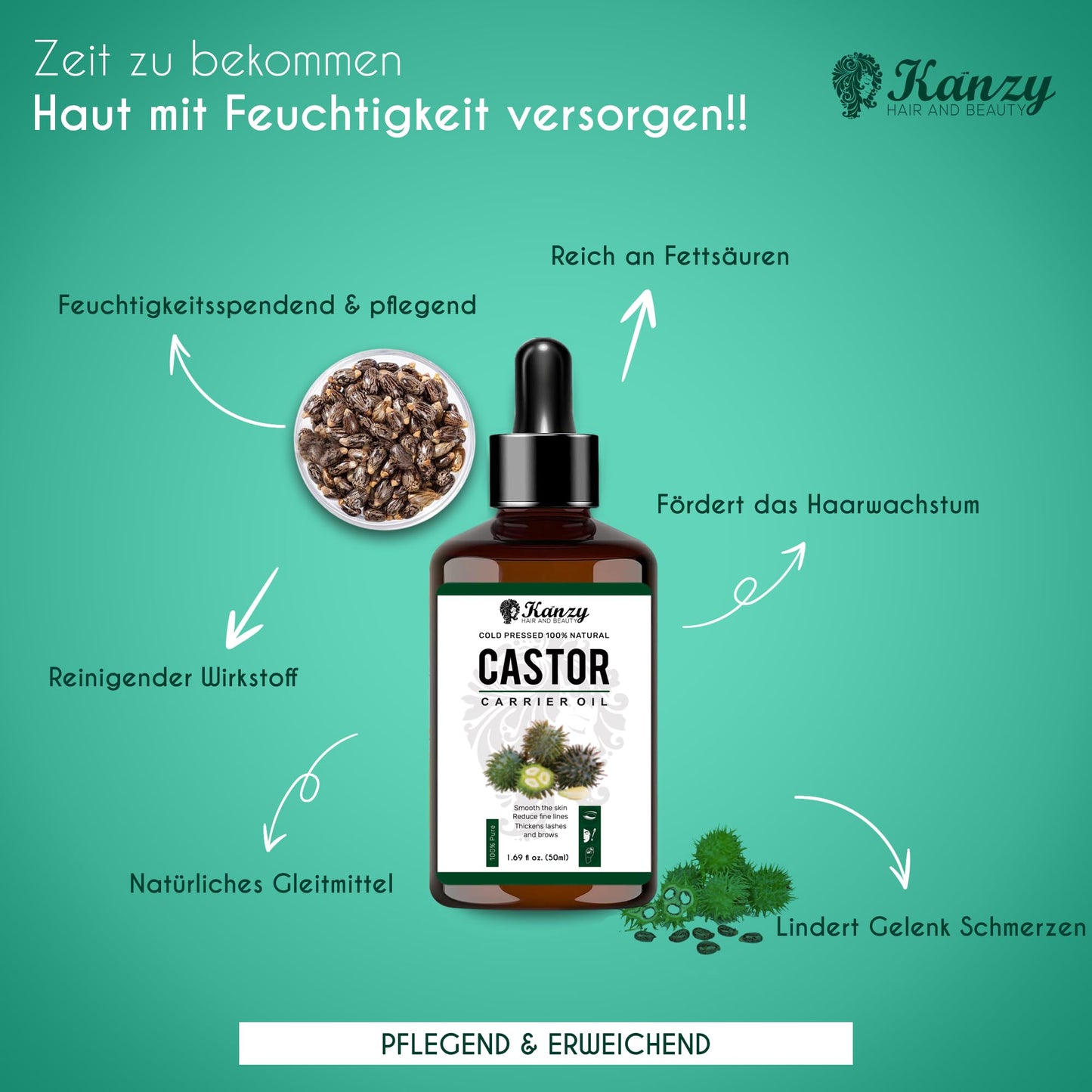 Kanzy Teebaumöl Bio Naturrein 60ml mit Pipette Kaltgepresst Tea Tree Oil für Gesicht (60ml)
