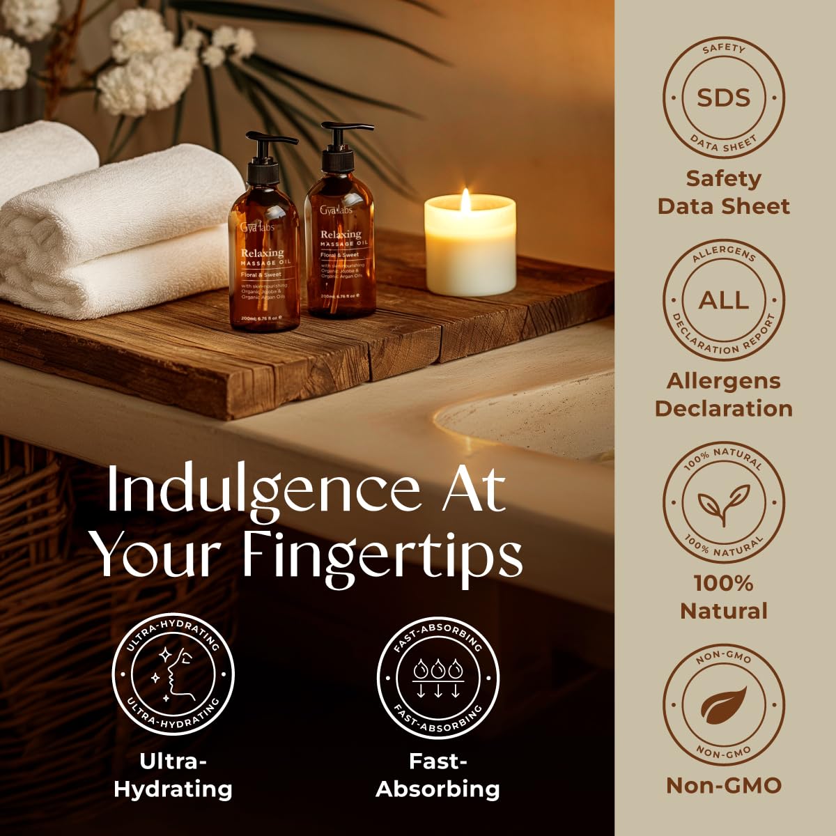 Gya Labs Lavendel Massageöle - 100% Reines Natürliches Aromatherapie Massageöl zur Körperentspannung für Männer und Frauen - Hergestellt mit Jojoba, Argan und Lavendel