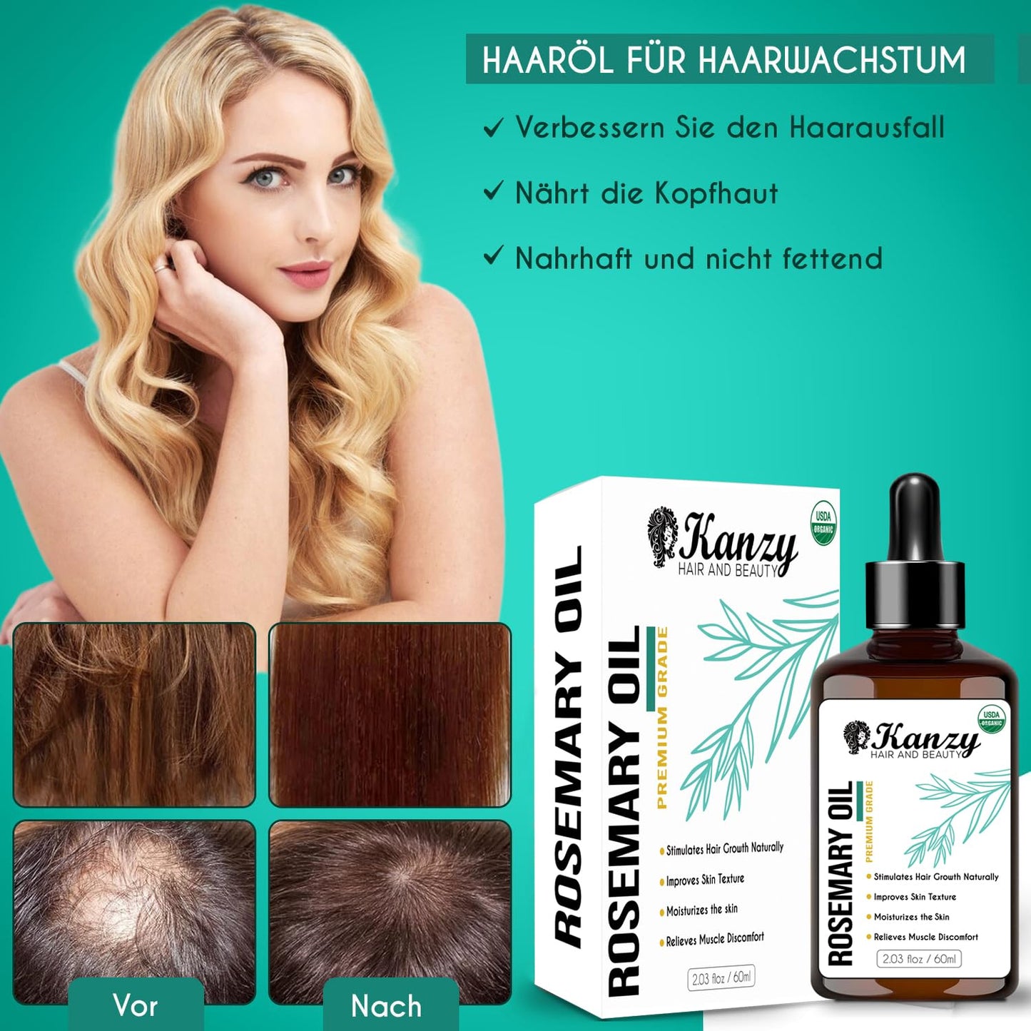 Kanzy Teebaumöl Bio Naturrein 60ml mit Pipette Kaltgepresst Tea Tree Oil für Gesicht (60ml)