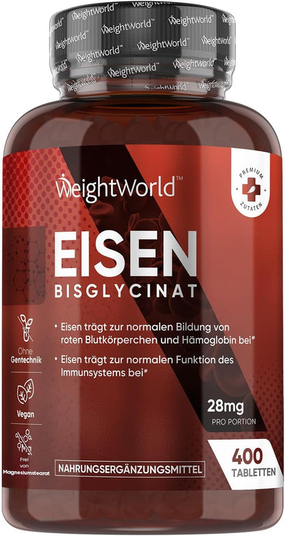 Eisen 400 Tabletten (6+ Monatsvorrat) - Eisenpräparate für Frauen & Männer - Eisen-Bisglycinat-Form - Nicht-GMO & Vegan