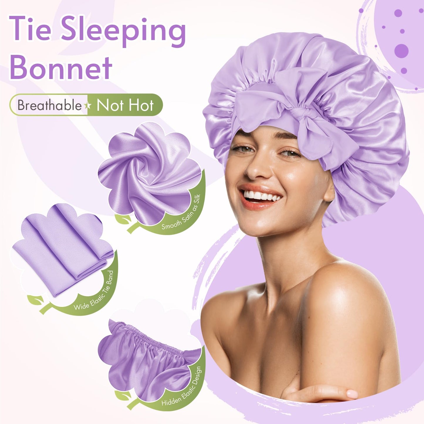 BONNET QUEEN Satin Silk Sleep Cap, Adjustable Women’s/Men’s Bonnet, Night Hair Care Protection Head Cap for Curly, Long Hair, Smooth, Breathable (M, Black)