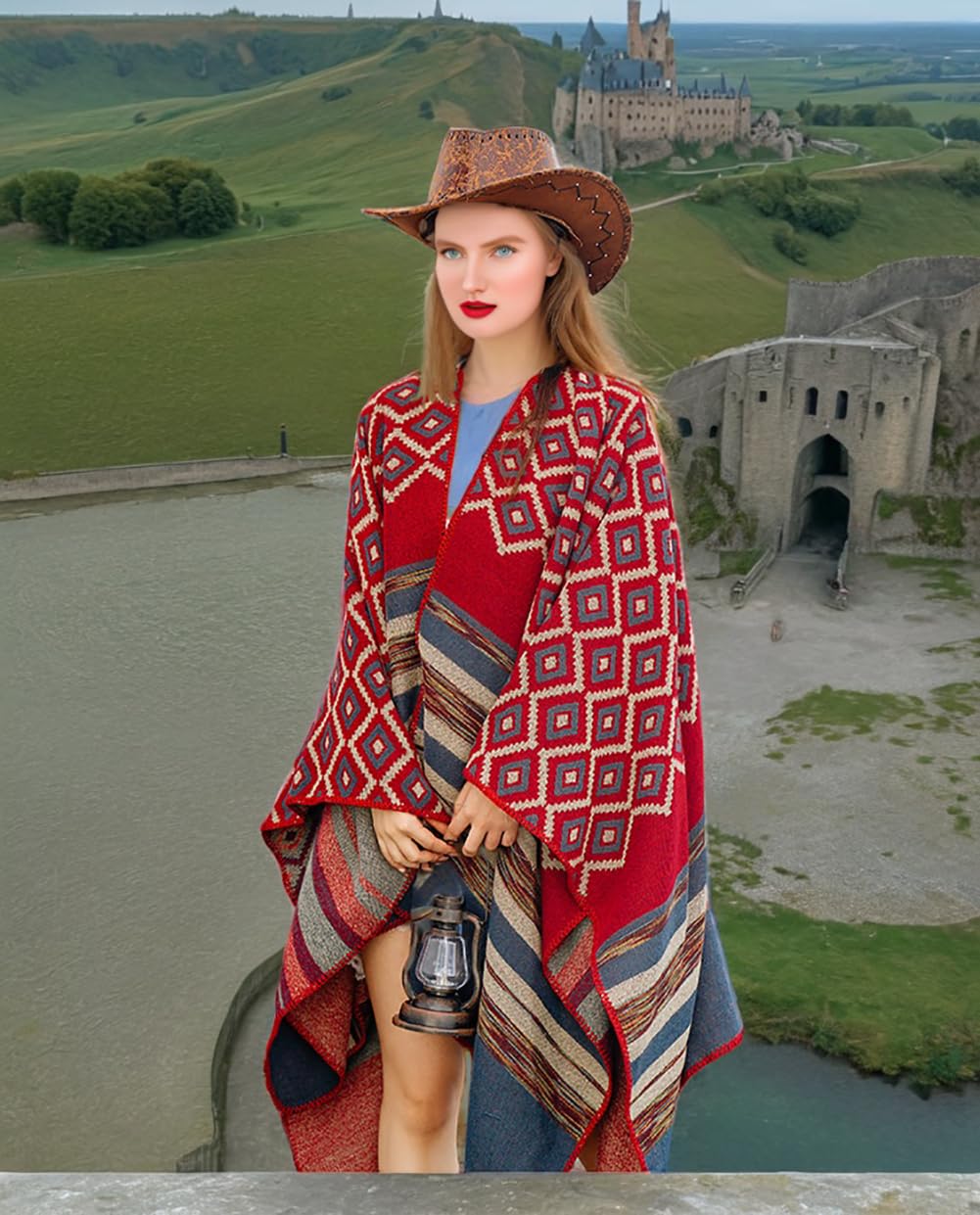 Shmily Girl Poncho Damen Strick Poncho Winter Warm Elegant Poncho Decke Poncho Cape Mantel Übergroße Poncho Schal Frauen